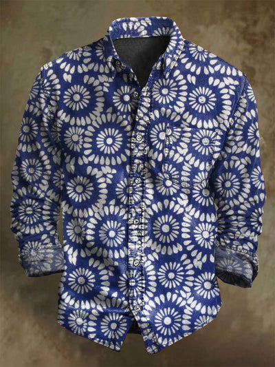 Vintage Floral Print Casual Long Sleeve Shirt