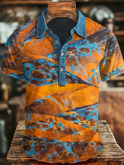 Art Abstract Color Clash Print Casual Short Sleeve Polo Shirt