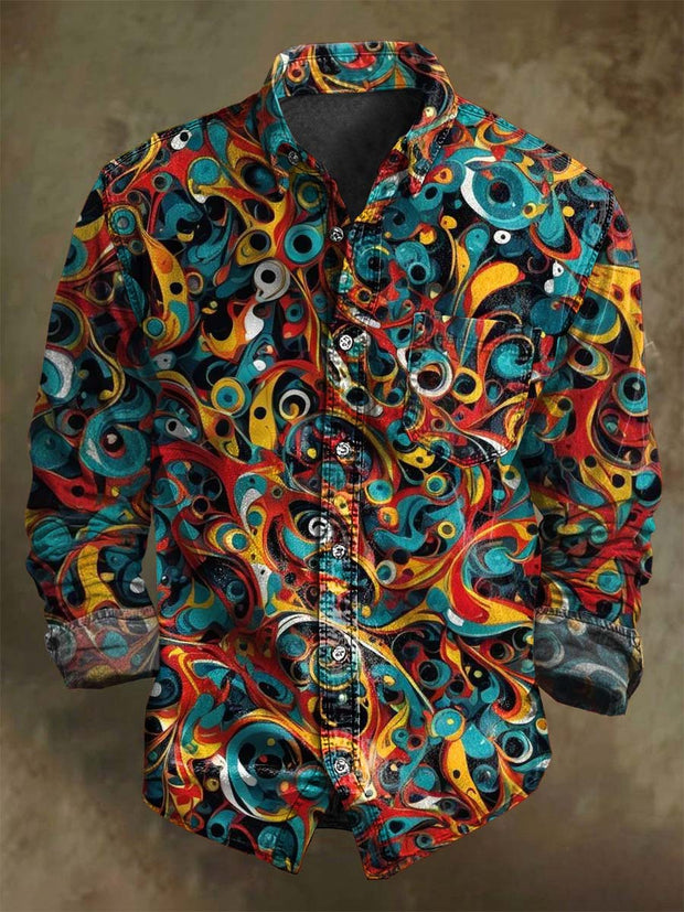 Abstract Color Clash Art Print Casual Long Sleeve Shirt