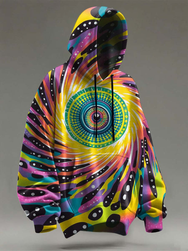 Abstract psychedelic print casual hooded sweatshirt