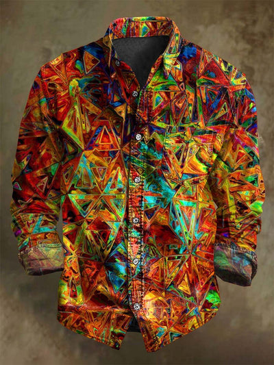 Abstract Color Clash Art Geometric Print Casual Long Sleeve Shirt