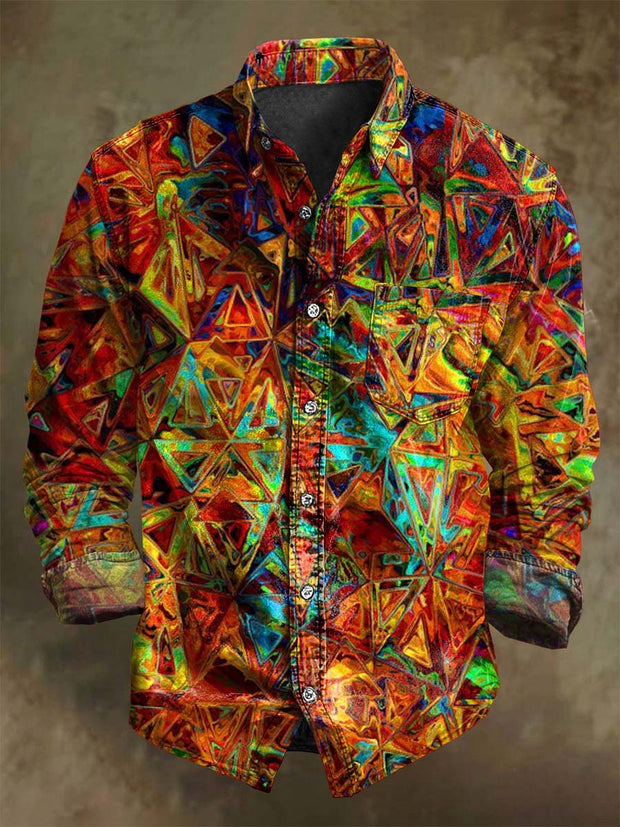 Abstract Color Clash Art Geometric Print Casual Long Sleeve Shirt