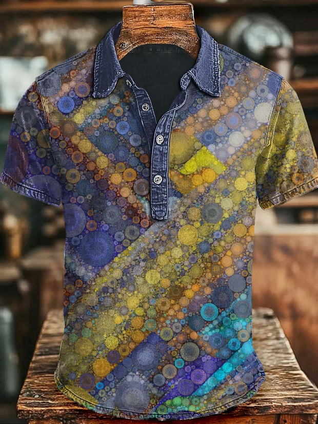 Art Abstract Color Collision Circle Print Casual Short Sleeve Polo Shirt