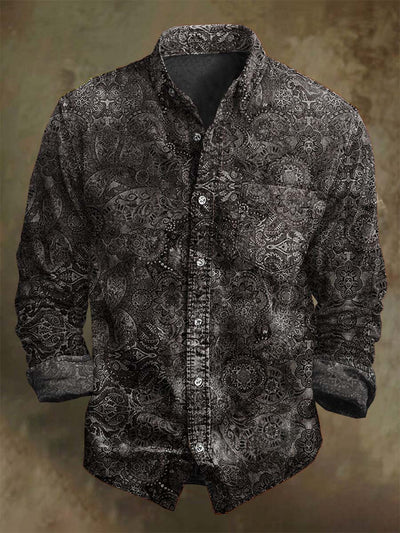 Vintage Mandala Floral Print Casual Long Sleeve Shirt