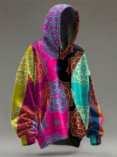 Vintage Clash Mandala Floral Print Casual Hooded Sweatshirt