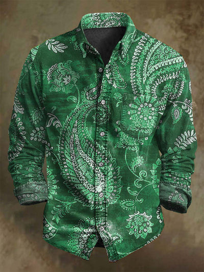 Vintage Paisley Floral Print Casual Long Sleeve Shirt