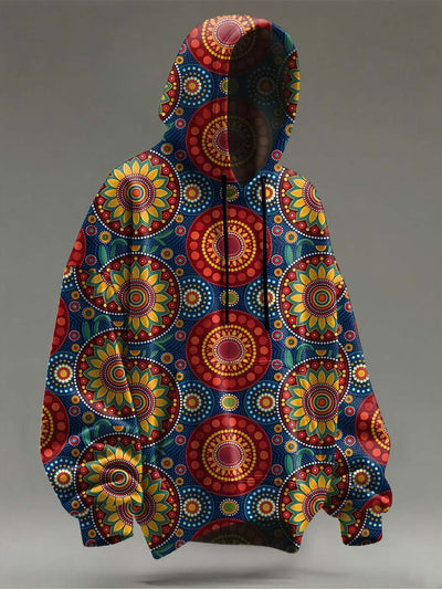 Vintage Patchwork Colorblocked Floral Print Casual Hooded Sweatshirt
