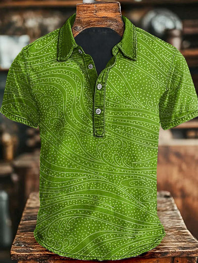 Abstract Irregular Wave Print Casual Short Sleeve Polo Shirt