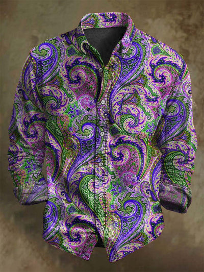 Vintage Paisley Floral Print Casual Long Sleeve Shirt