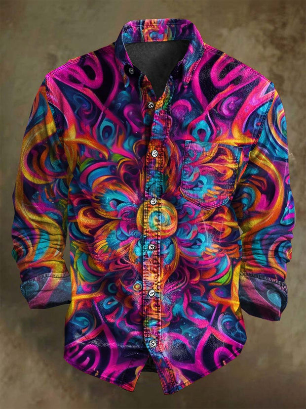 Art Abstract Color Clash Floral Print Casual Long Sleeve Shirt
