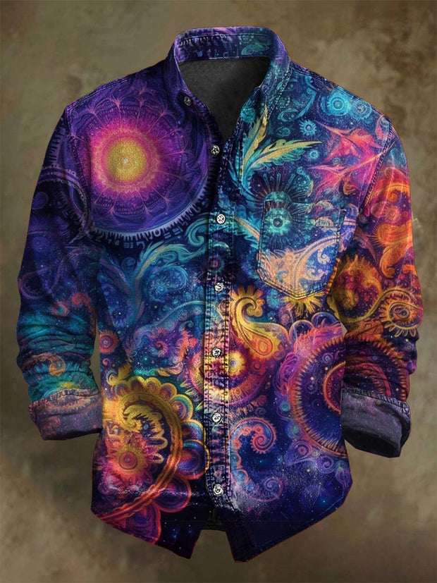 Abstract Space Galaxy Print Casual Long Sleeve Shirt