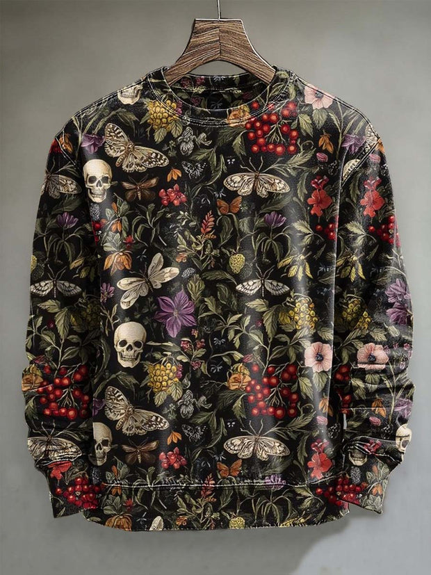 Halloween Skull Floral Print Casual Sweatshirt