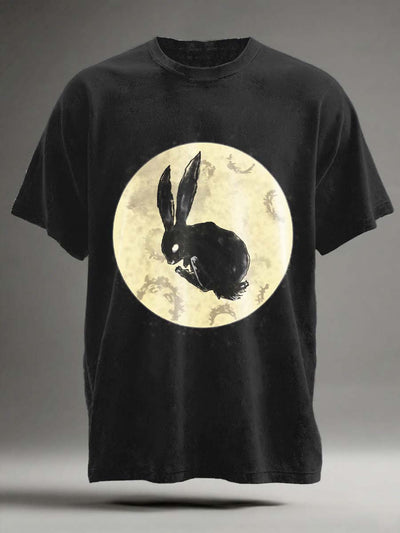 Halloween Bunny Print Casual Short Sleeve T-Shirt
