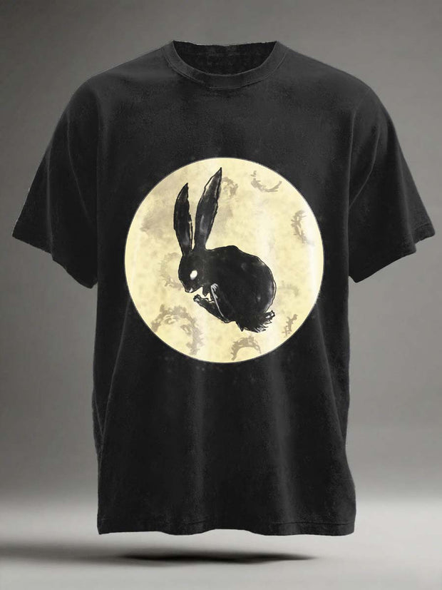 Halloween Bunny Print Casual Short Sleeve T-Shirt