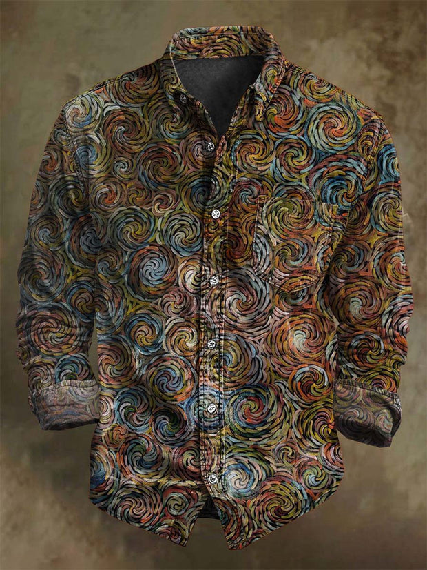 Vintage Oil Swirl Print Casual Long Sleeve Shirt