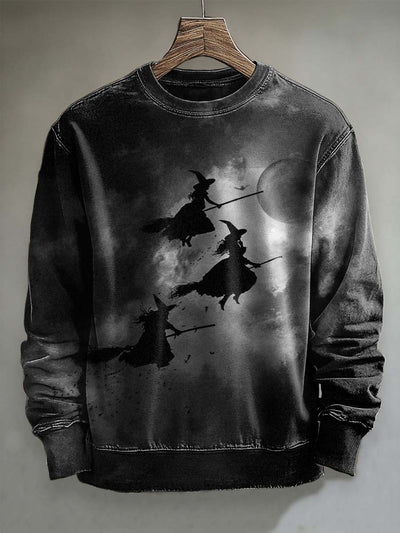 Halloween Flying Witch Print Casual Sweatshirt