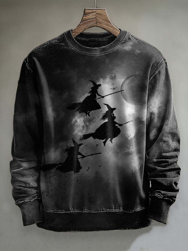 Halloween Flying Witch Print Casual Sweatshirt