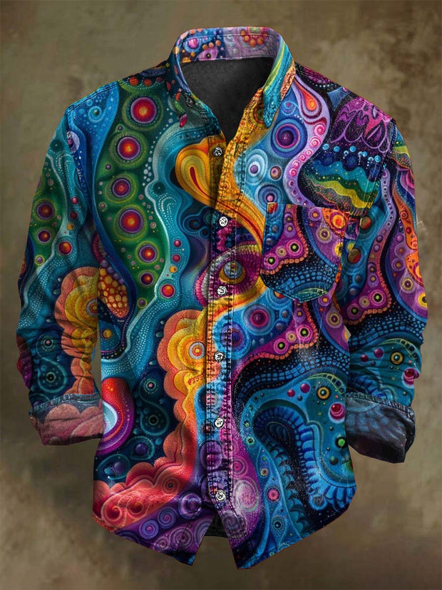 Colorful Abstract Quicksand Print Casual Long Sleeve Shirt