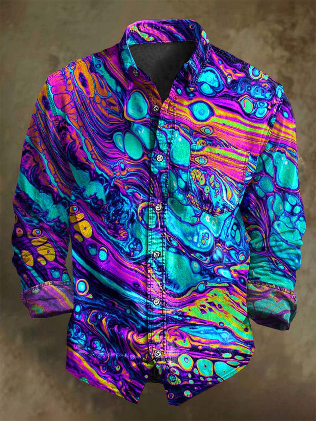 Colorful Abstract Water Wave Print Casual Long Sleeve Shirt