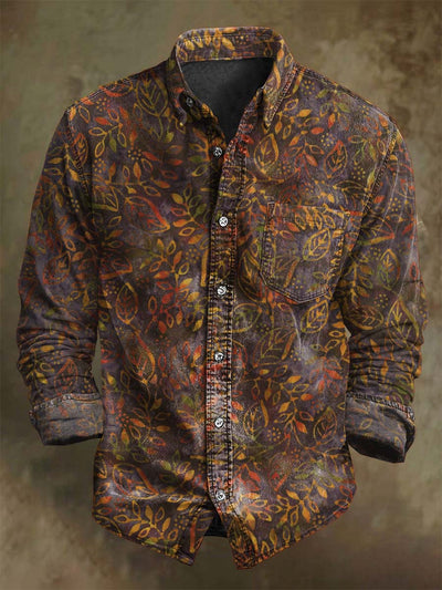 Vintage Fluorescent Floral Print Casual Long Sleeve Shirt