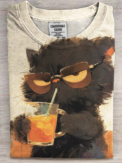 Funny Cat Print Casual Short Sleeve T-Shirt