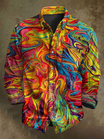Colorful Abstract Water Wave Print Casual Long Sleeve Shirt