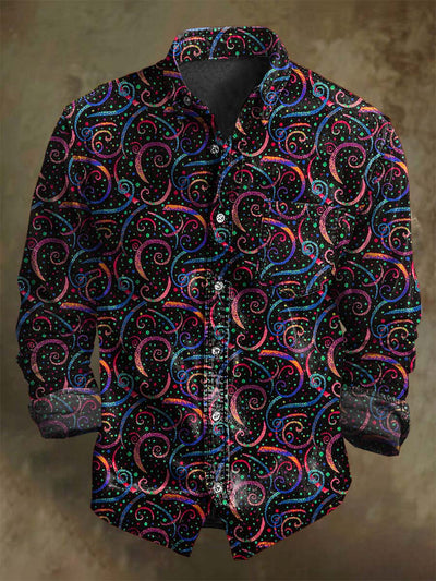 Vintage Fluorescent Floral Print Casual Long Sleeve Shirt