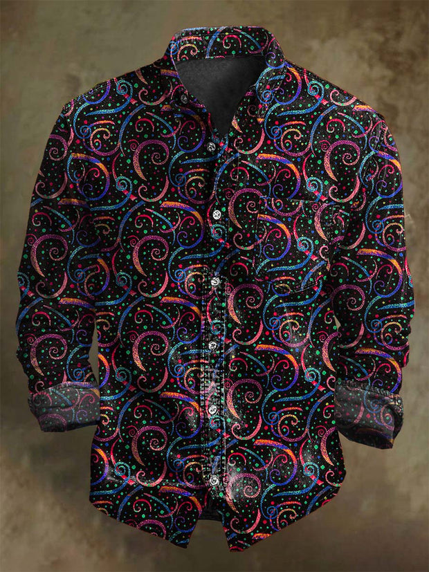 Vintage Fluorescent Floral Print Casual Long Sleeve Shirt