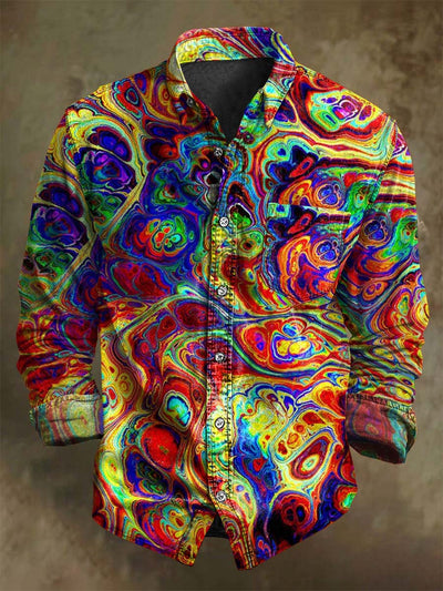 Colorful Abstract Water Wave Print Casual Long Sleeve Shirt