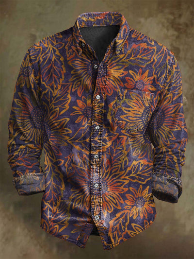 Vintage Fluorescent Floral Print Casual Long Sleeve Shirt