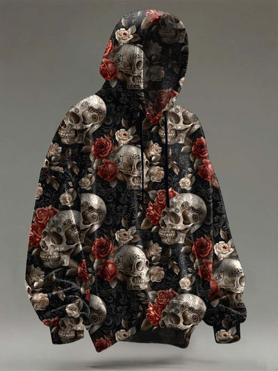 Halloween Skull Floral Print Casual Sweatshirt