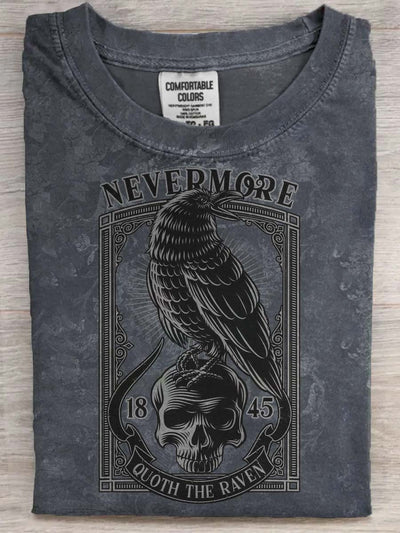 Vintage Raven Never More Printed Casual Short Sleeve T-Shirt