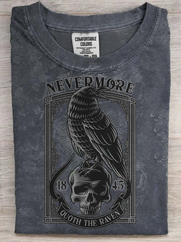 Vintage Raven Never More Printed Casual Short Sleeve T-Shirt
