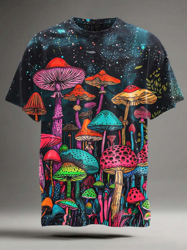 Dreamy Mushroom Print Casual Short Sleeve T-Shirt
