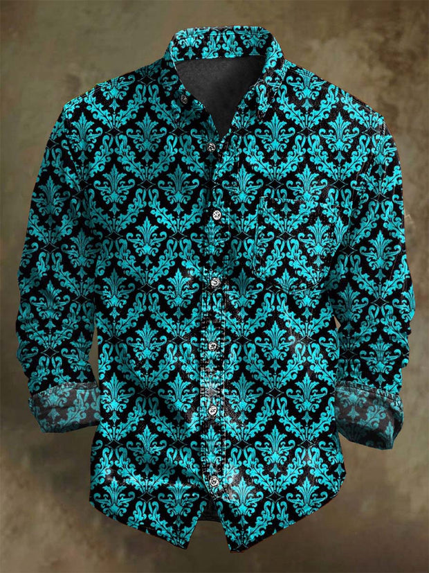 Vintage Gothic Pattern Print Casual Long Sleeve Shirt