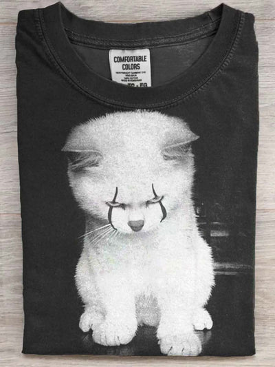 Evil Clown Cat Print Casual Short Sleeve T-Shirt