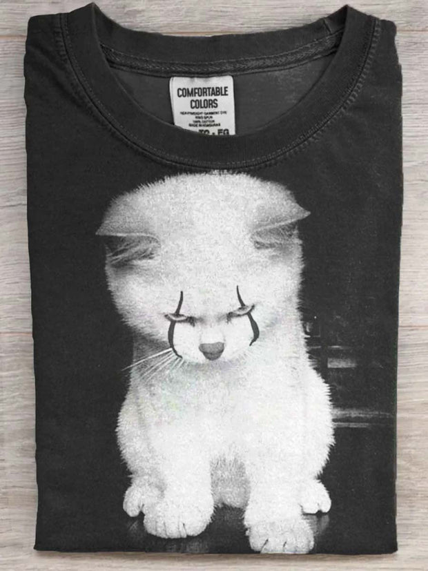 Evil Clown Cat Print Casual Short Sleeve T-Shirt