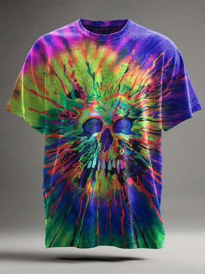Colorful Skull Print Casual Short Sleeve T-Shirt