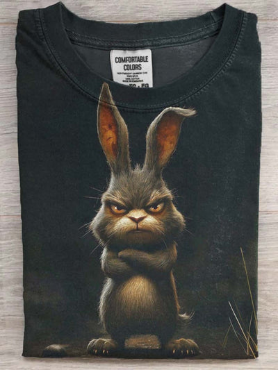 Angry Bunny Print Casual Short Sleeve T-Shirt