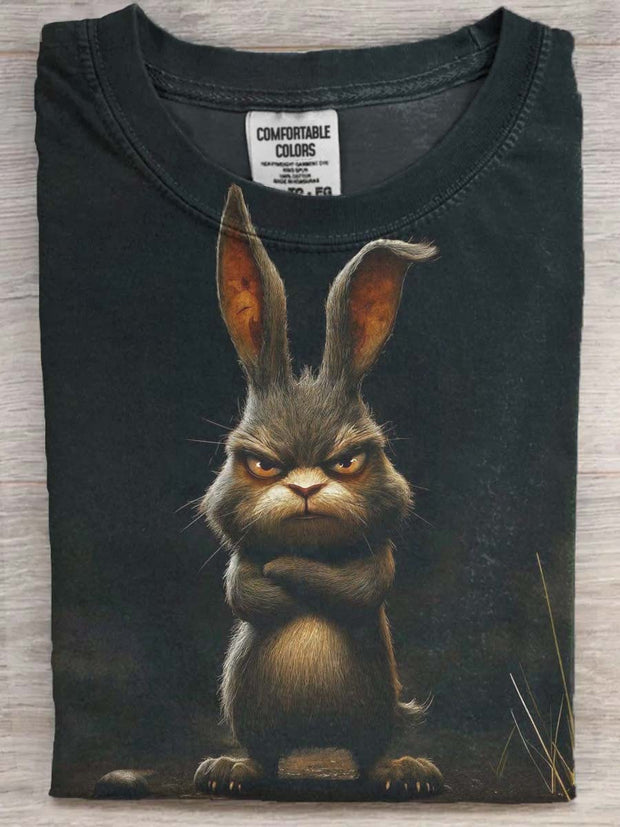 Angry Bunny Print Casual Short Sleeve T-Shirt