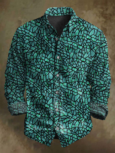 Abstract Irregular Plaid Printed Casual Long Sleeve Shirt