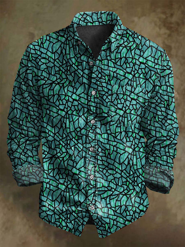 Abstract Irregular Plaid Printed Casual Long Sleeve Shirt
