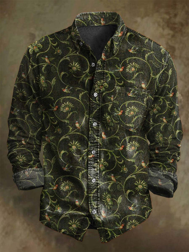 Vintage Floral Print Casual Long Sleeve Shirt