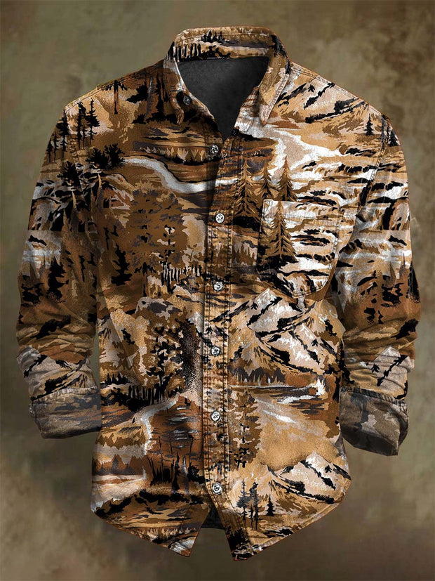 Abstract Camouflage Snow Mountain Print Casual Long Sleeve Shirt