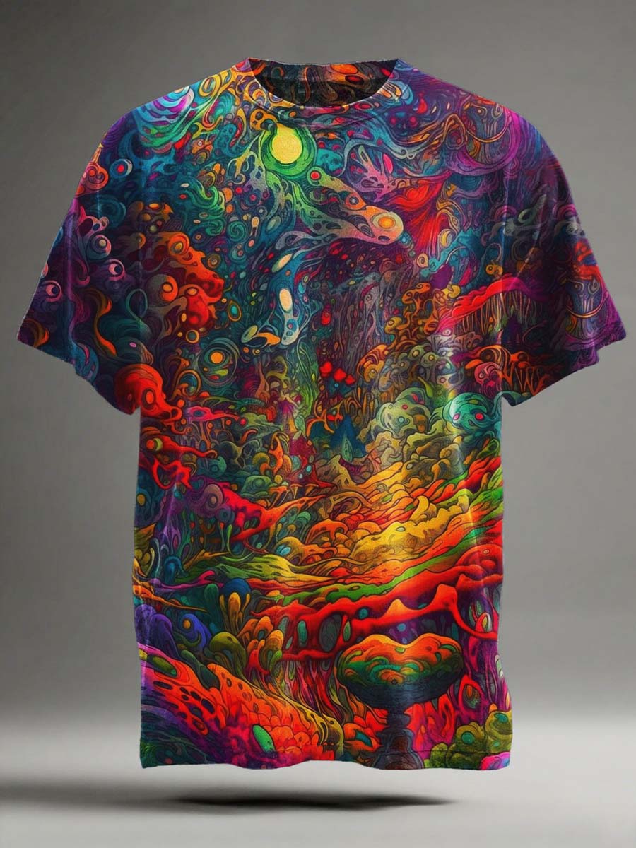 Abstract Fantasy Mushroom Print Casual Short Sleeve T-Shirt
