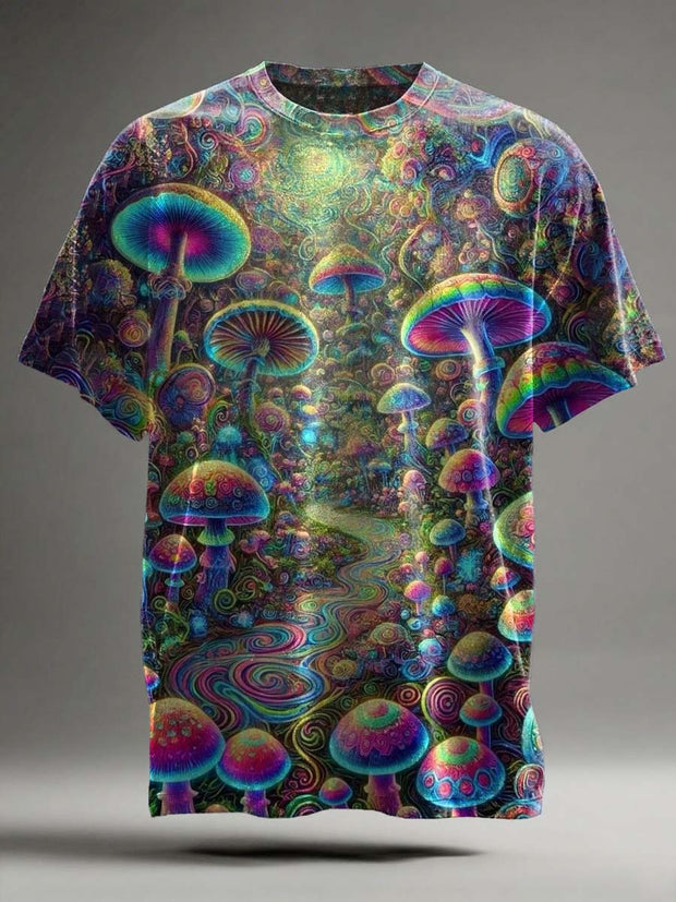 Abstract Fantasy Mushroom Print Casual Short Sleeve T-Shirt