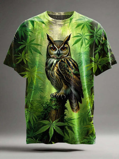Jungle Owl Print Casual Short Sleeve T-Shirt