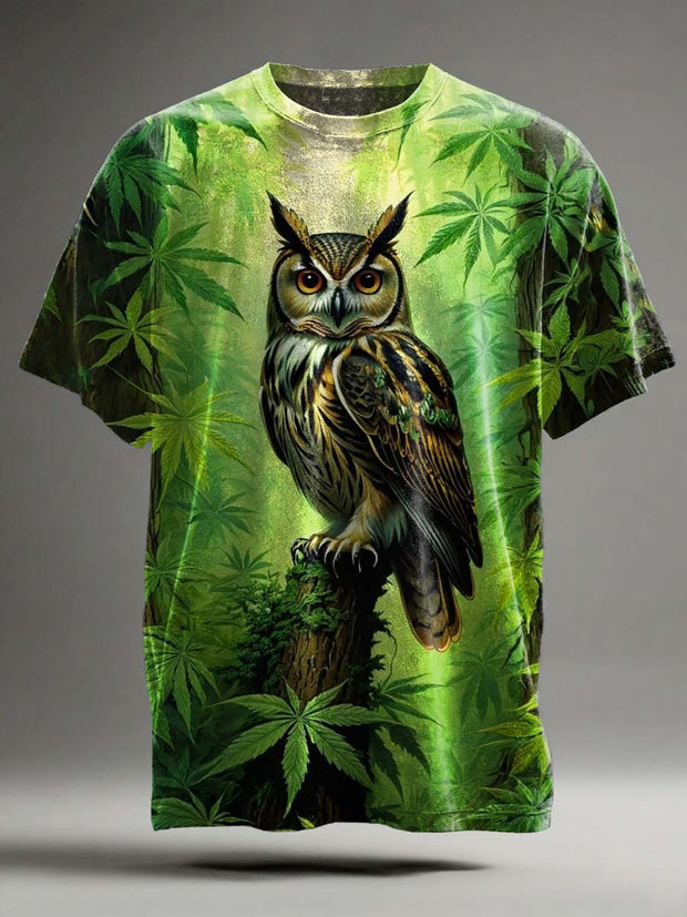 Jungle Owl Print Casual Short Sleeve T-Shirt