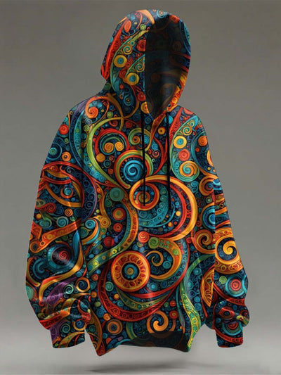Abstract Colorblock Art Print Casual Hooded Sweatshirt