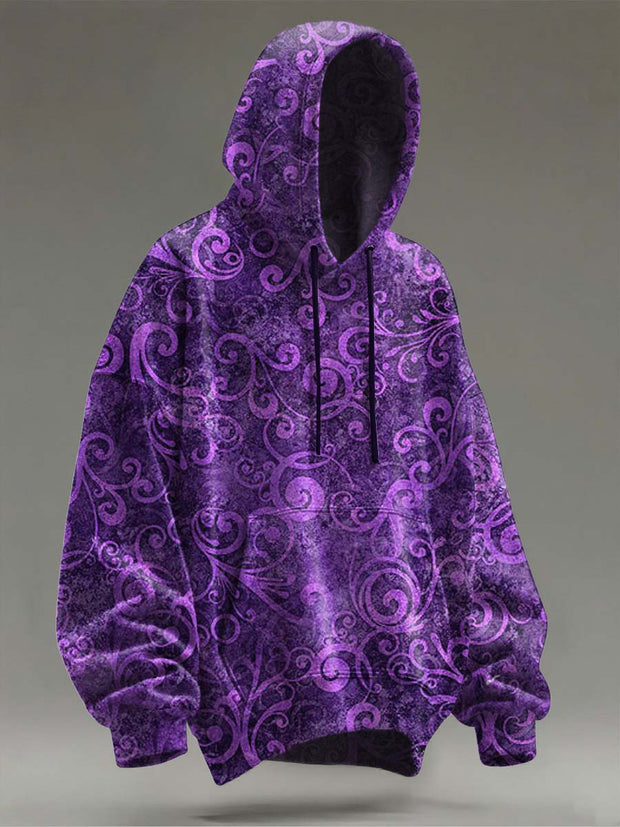 Vintage Spiral Floral Print Casual Hooded Sweatshirt